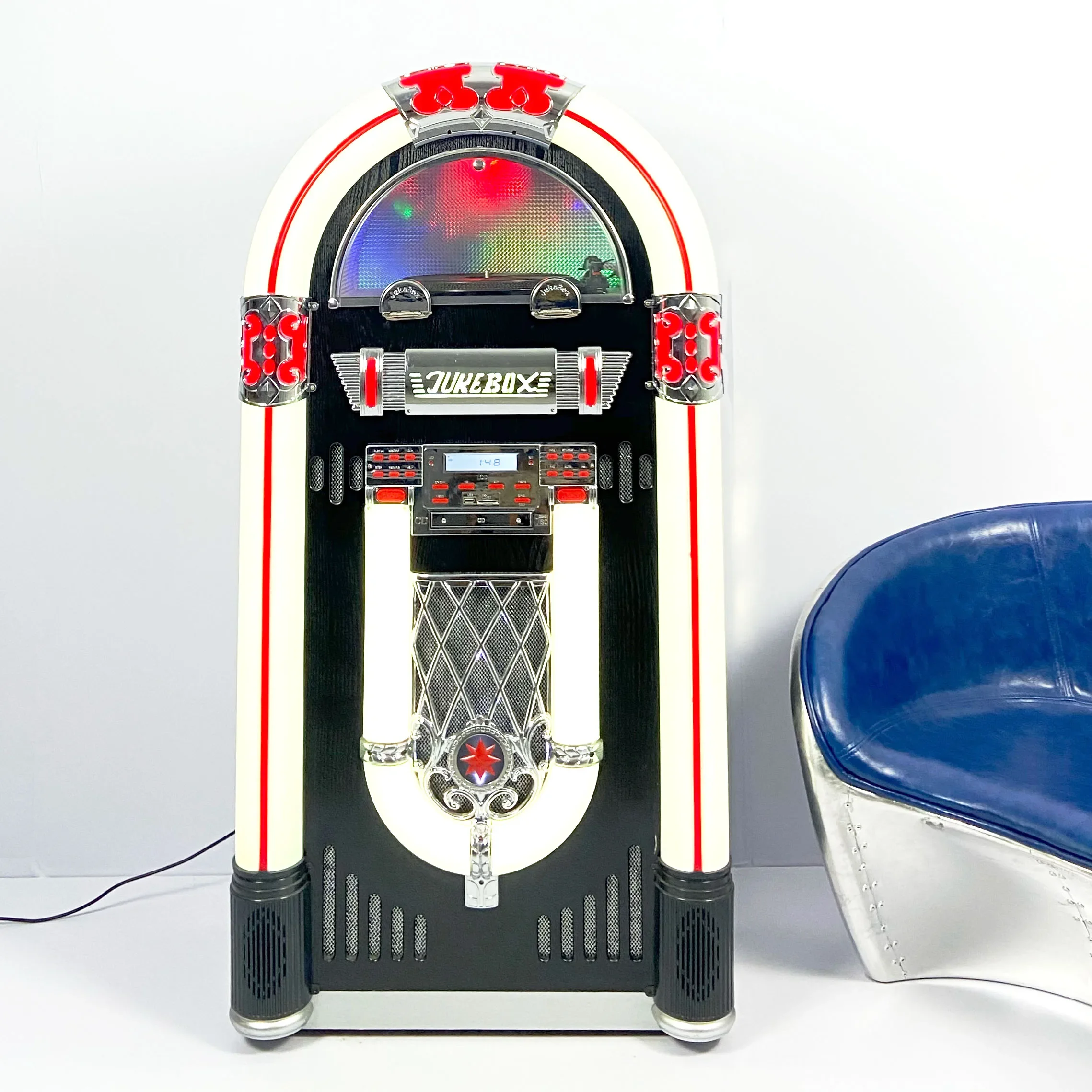 American retro single vinyl jukebox, multimedia music speaker, support CD Bluetooth vinyl SD radio