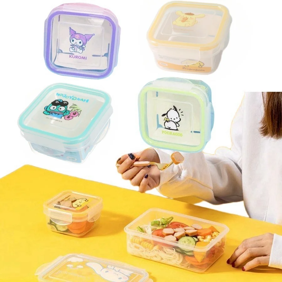 1pc 300ml 900ml Cute Kuromi CinnamorollFriends Bento Box Leakproof Microwave-Safe Plastic Lunch Container with Secure Clasp Seal