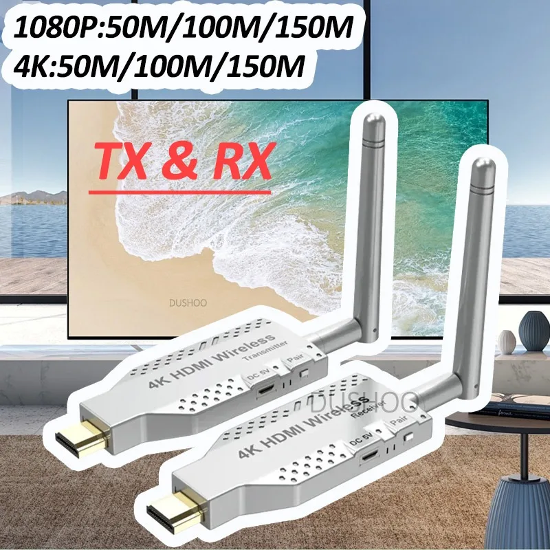 150M/100M/50M Wireless HDMI-Compatible Video Transmitter Receiver Extender Adapter TV Stick Dongle 4K 1080P Screen Amplifier
