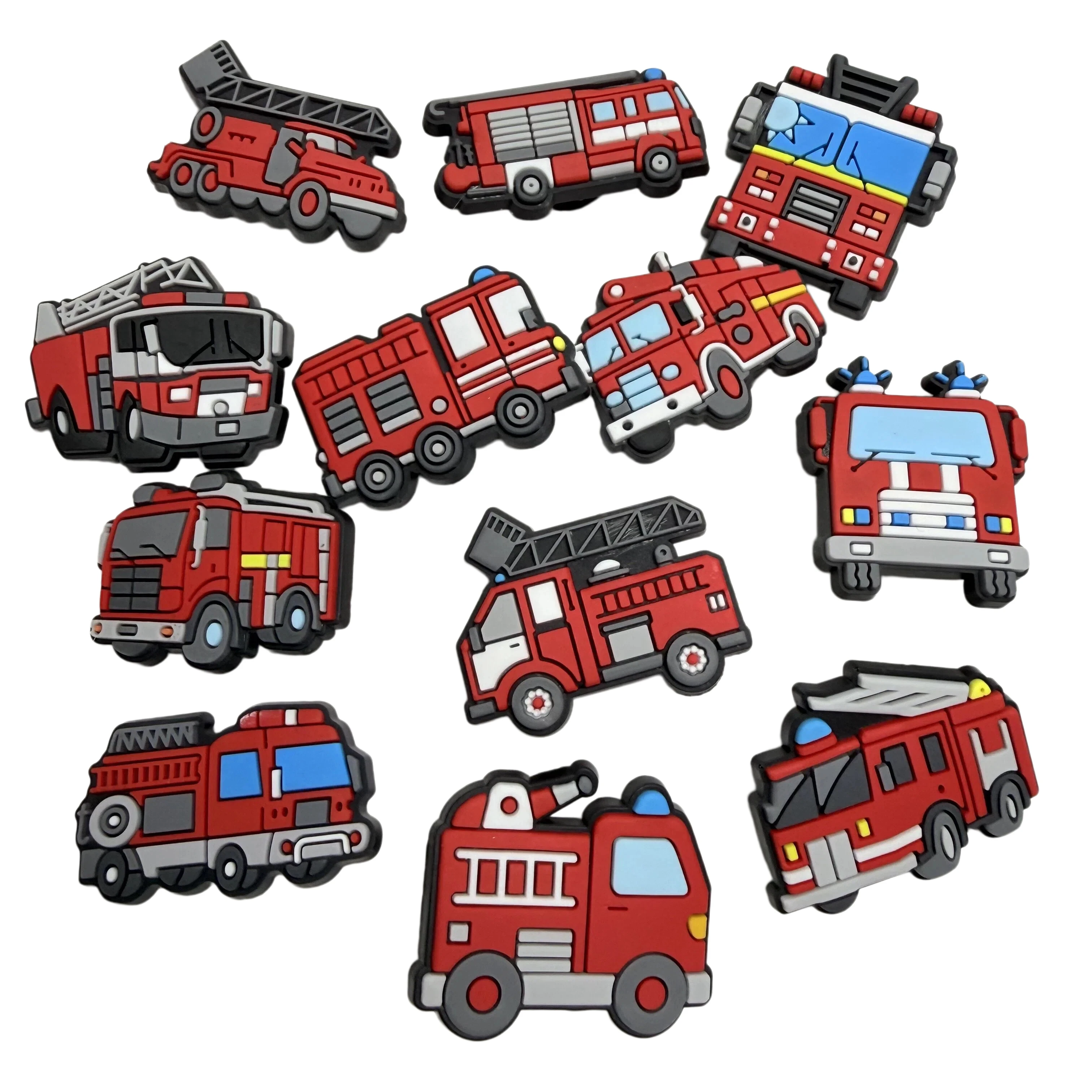 12-100PCS Cartoon Fire Engine PVC Shoe Charms For Clog Pins DIY Designer Style Sandals Shoes Decoration Accessories Holiday Gift