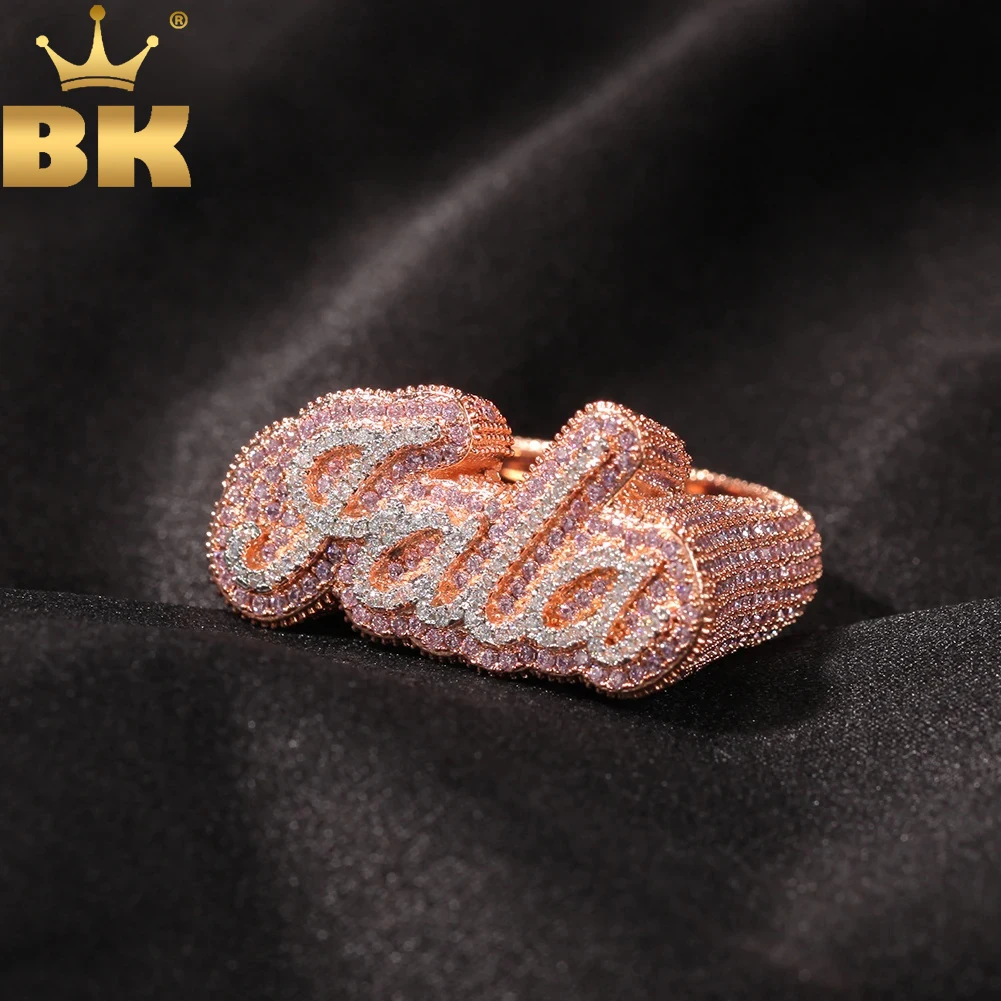 

TBTK Hiphop Ring Custom Script Bubble Letter Ring Full Iced Out CZ Personalized Name Rings Hiphop Rapper Jewelry For Men