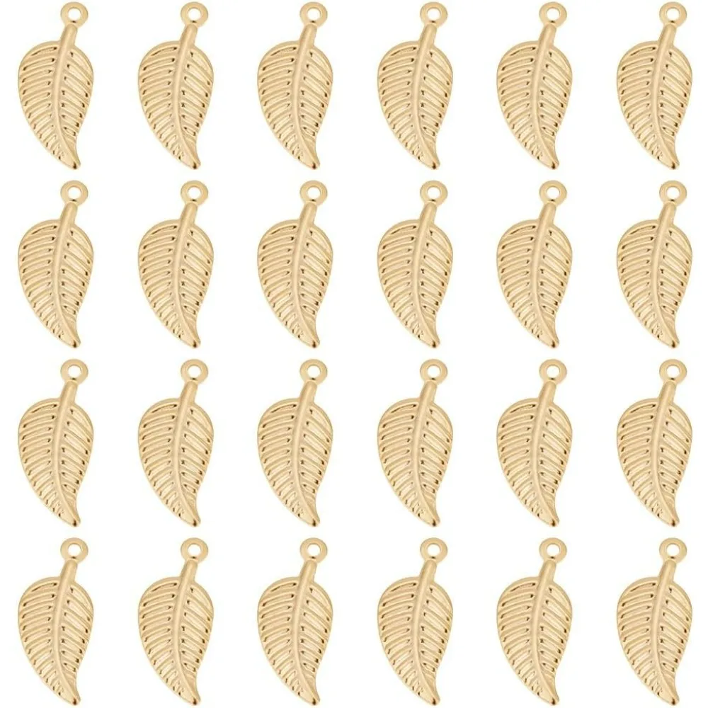 60pcs Leaf Golden Charms Stainless Steel Pendants Metal Leaf Charms Pendants for DIY Jewelry making kit