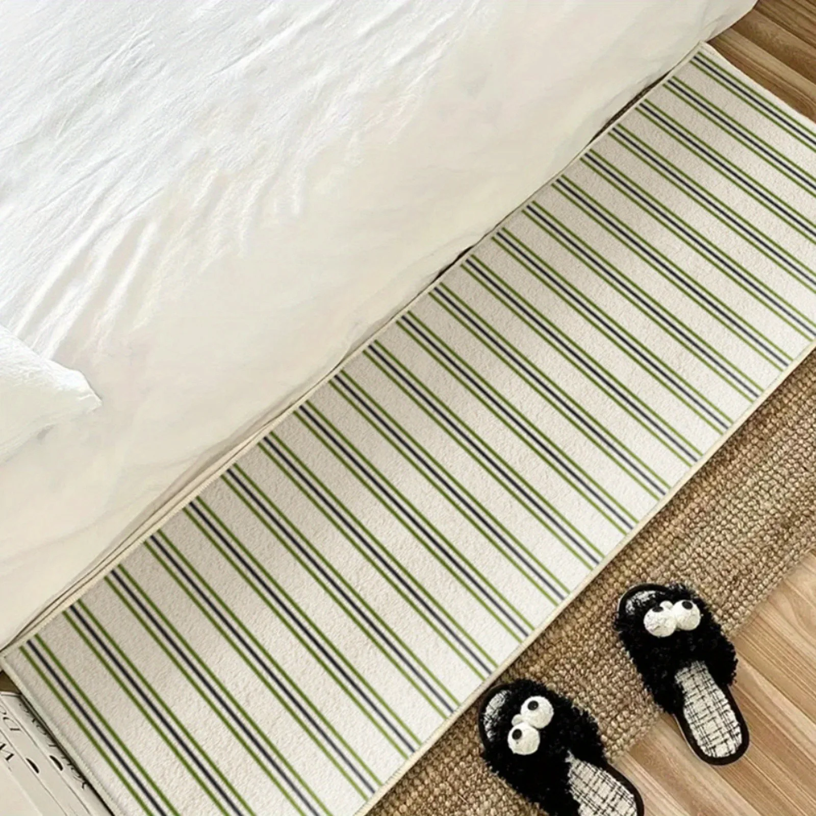 

Rug for Bedroom Bedside Floor Mat Runner Rugs Striped Carpet Soft Fluffy Long Foot Mats Minimalist Home Decoration Carpets