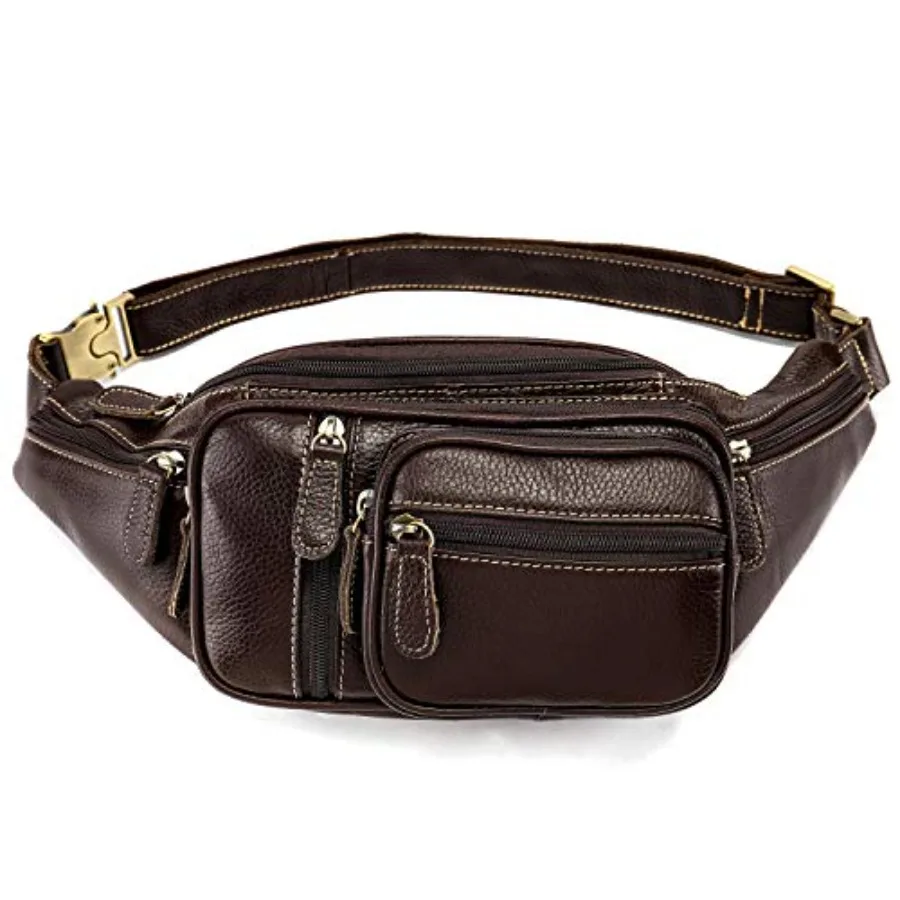 

Genuine Leather Fanny Pack large capacity Crossbody Waist Bag with Zipper phone Pockets