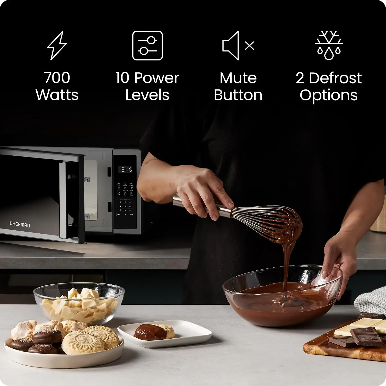 Compact Countertop Microwave Oven 0.7 Cu. Ft., 700W with 10 Power Levels, 3 Cooking Presets with One-Touch Express Cook, 2