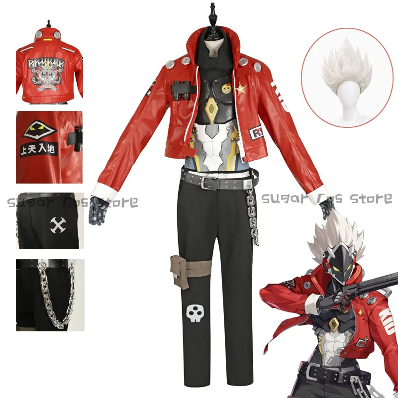 Costume de Cosplay Zenless Zone ontariCelepeuv, Uniforme en Cuir avec Ceinture, Perruque, Cheveux Blancs, Rugueux Aka, Maison Douce, Halloween