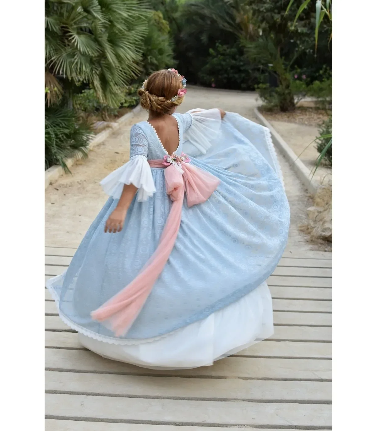 Robe de demoiselle d'honneur dégradée pour enfants, robe en tulle, robe de demoiselle d'honneur, dentelle florale, ceinture ruban, vintage, fête de mariage, enfant