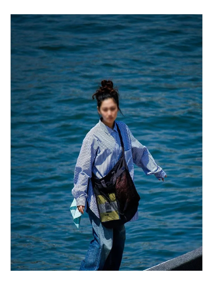 

NCA Regular Collar Wind irt Vintage Stripes Loose Fit ex Long Sve Cotton Recycled Fiber Youthful Sle All Seasons