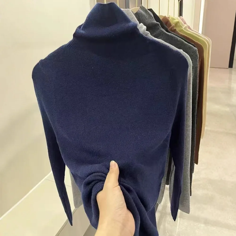 Французская камвольная водолазка, шерстяная трикотажная нижняя рубашка для женщин с высококачественным ощущением и облегающим свитером