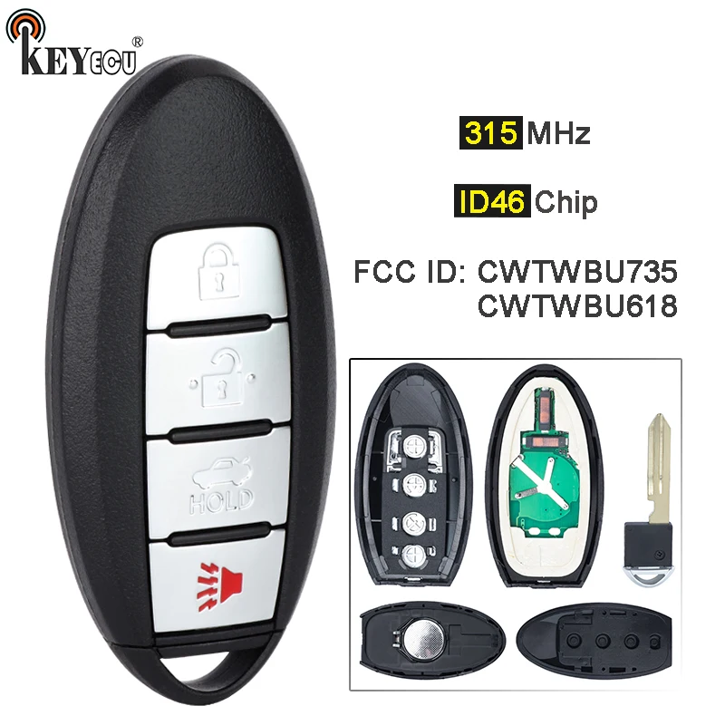 KEYECU 315MHz ID46 Chip FCC ID: CWTWBU735 CWTWBU618 Remote Key Fob for Nissan Maxima Sentra for Infiniti M35 M45 2006-2012