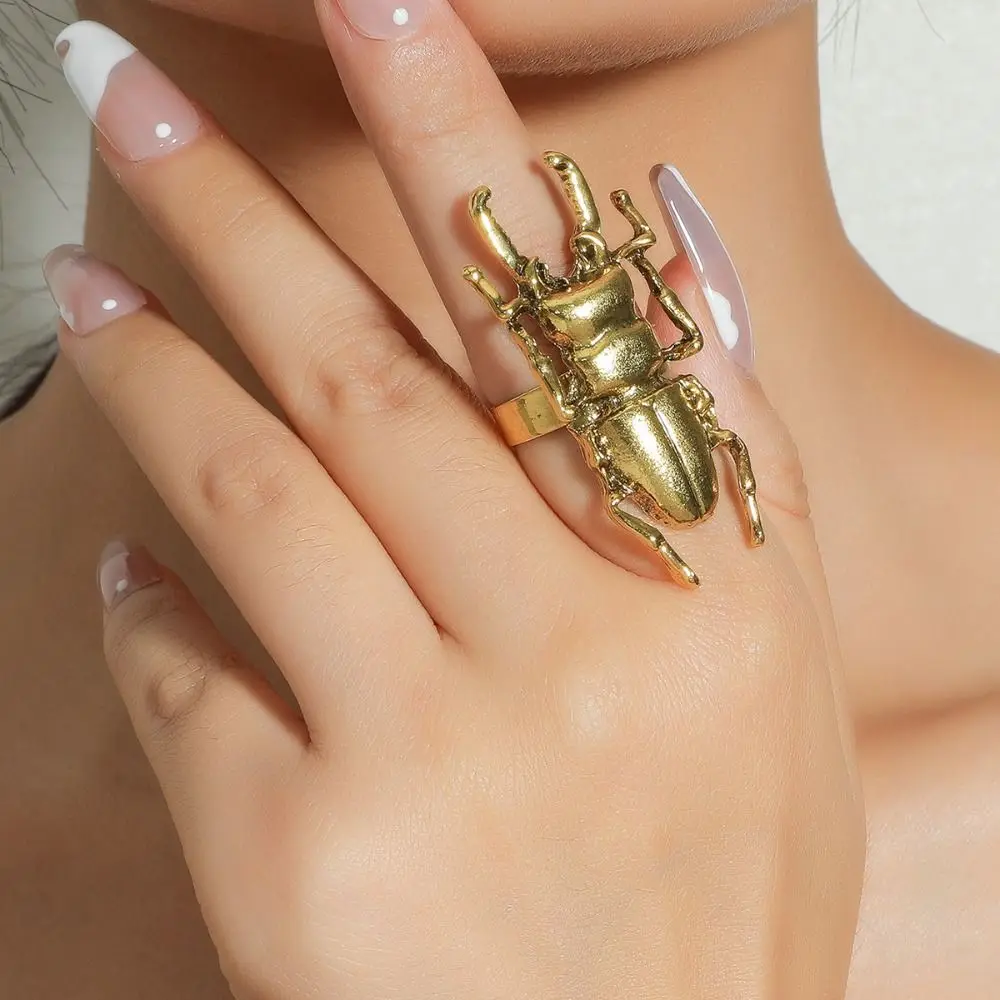 Exaggerated Metal Insect Beetle Dinosaur Ring for Women Men Unisex Punk Animal Ring Trendy Jewelry Gifts