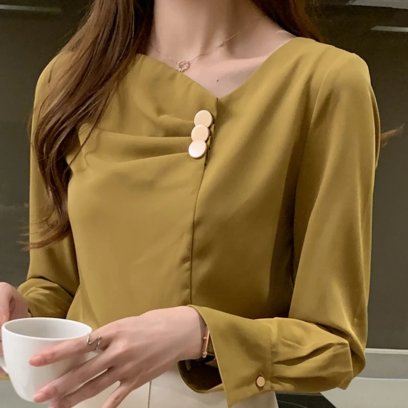 

Autumn Long Sleeve V-neck Chiffon Blouse Shirt Tops Blouse Women Blusas Mujer De Moda 2021 Tops Women Blouses Shirts Blusa D617