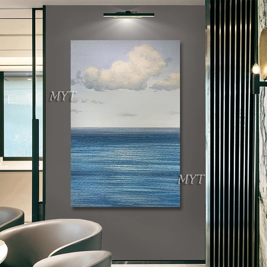 

Unframed Abstract Canvas Art Wholesale Wall Painting Blue Seascape White Cloud Natural Pictures For Bedroom Home Decoration