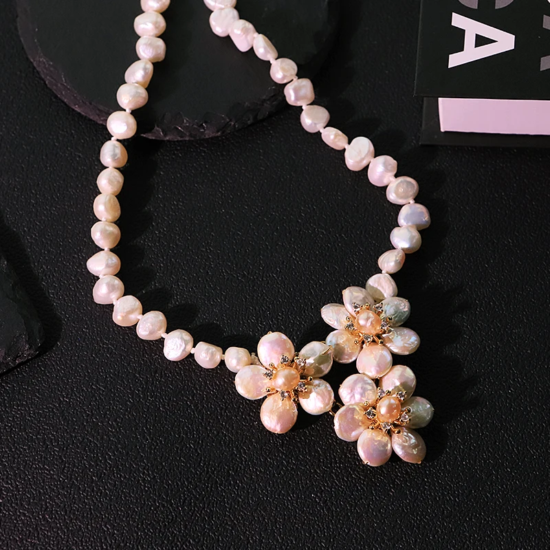 

Цветочное ожерелье из натурального пресноводного жемчуга, роскошное элегантное ожерелье ручной работы для банкета, свадьбы, женские украшения GN0273