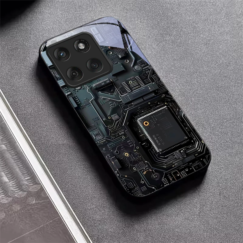 Circuit Board Art Black Glass Phone Case For Motorola Moto Edge 70 60 Fusion 50 Ultra 40Neo 30Pro 20Lite 60s 50 Neo Back Cover