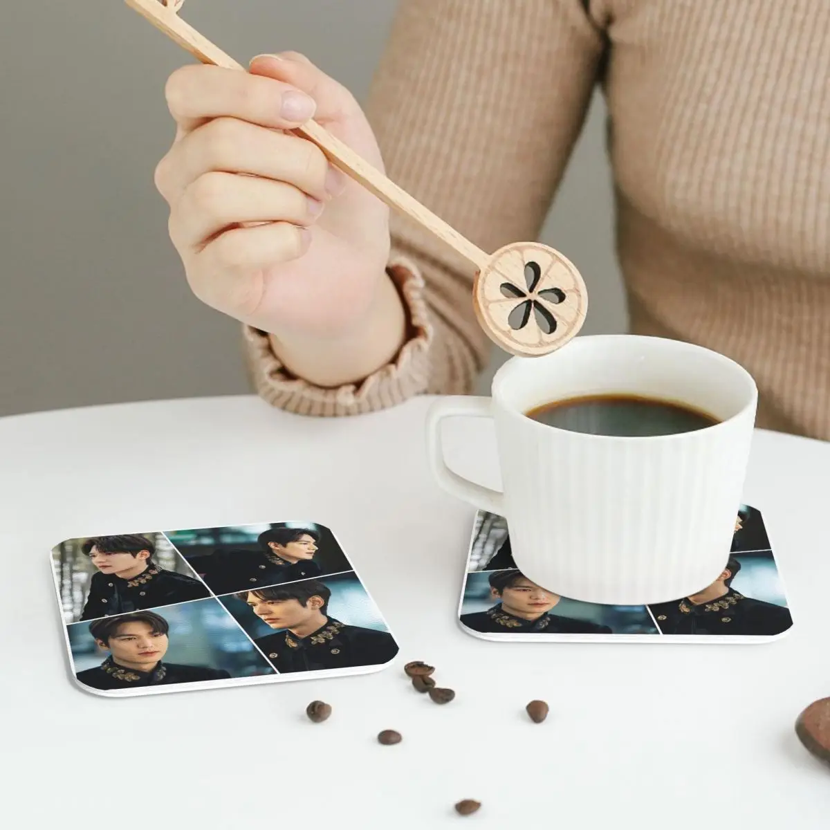 Lee Min Ho The King Handsome Collage Coasters PVC Leather Placemats Non-slip Coffee Mats for Home Kitchen Dining Pads Set of 6