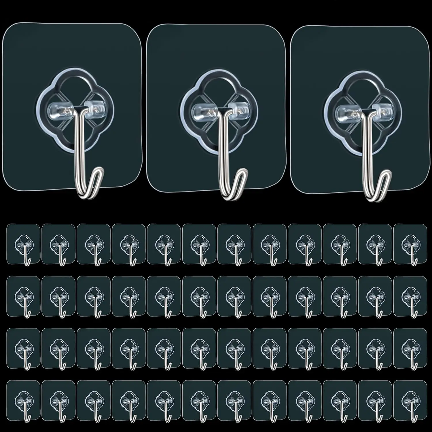 

50 Pack Heavy Duty Stainless Steel Adhesive Hooks, Waterproof & Rustproof Clear Hooks for Bathroom Kitchen Office