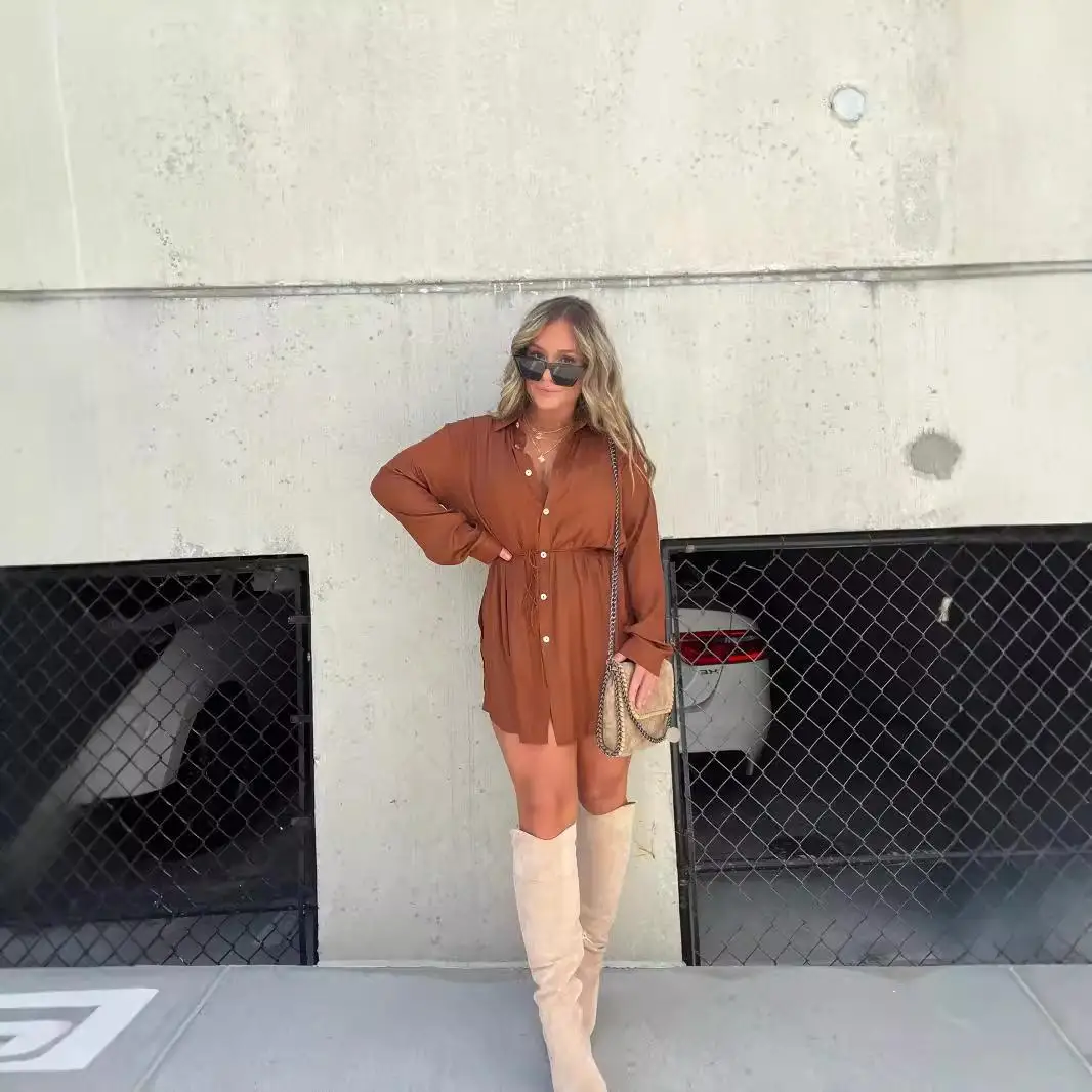 

Women's Standalone Long Sve Sved irt Jumpsuit Faionable Ele Sle Autumn Collection High Quali Ladies' Set