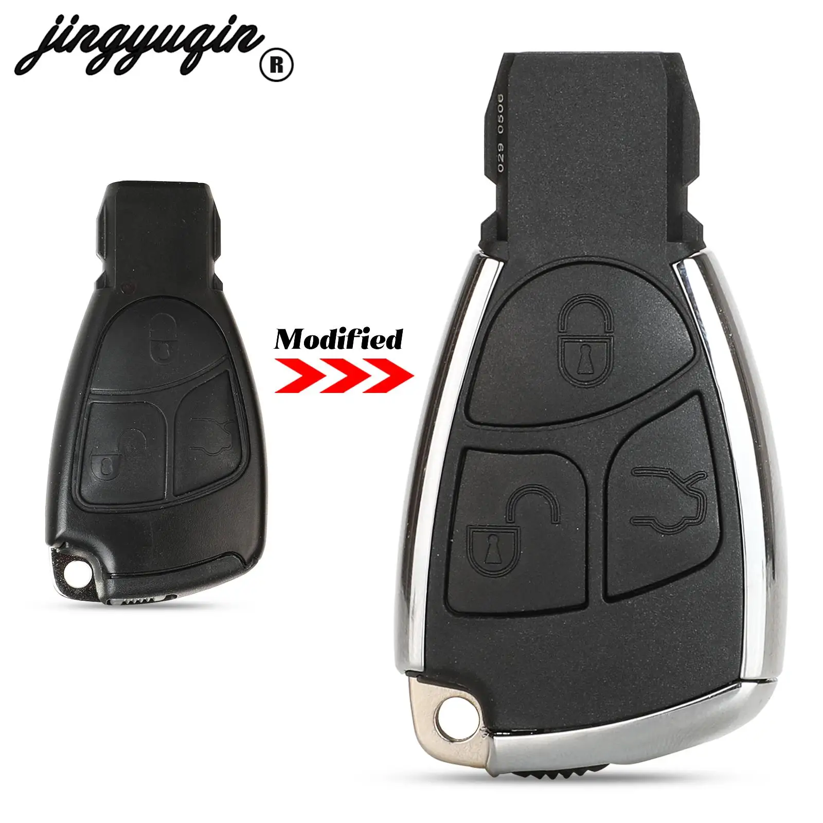 

jingyuqin Modified New Smart Remote Car Key Case Shell Fob for Mercedes-Benz B C E ML S CLK CL Chrome Style Replacement