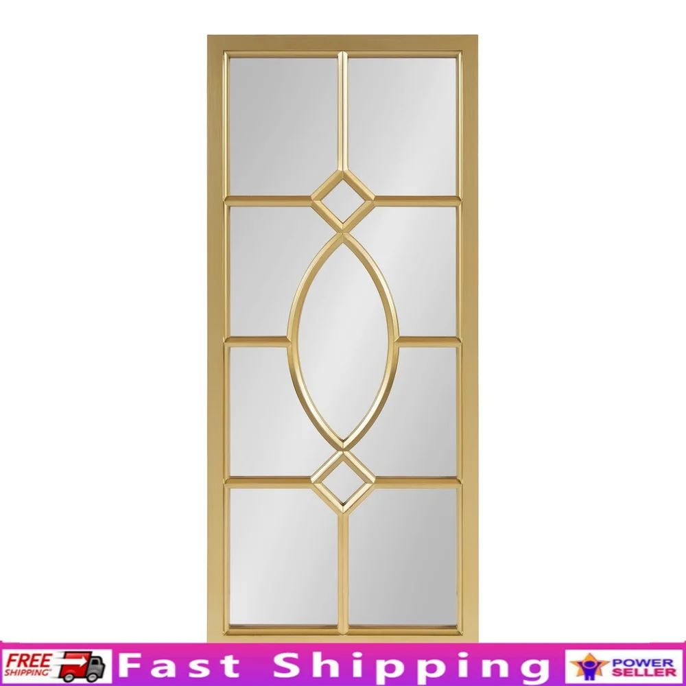 

Stylish Gold Windowpane Wall Accent Mirror Lightweight Decorative Trellis Design Easy Mounting Horizontal Vertical Display Ideal