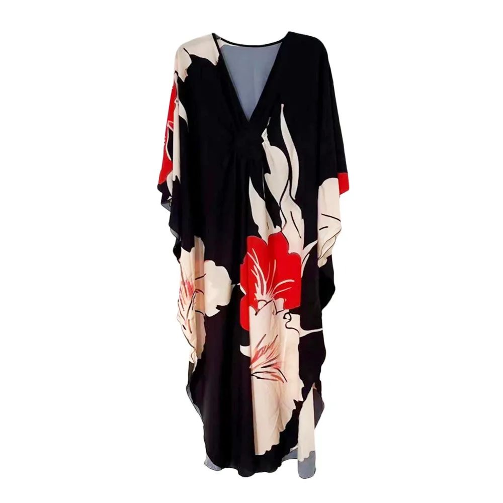 

Fashion V Neck Summer Sunscreen Smock Long Plus Size Swimsuit Cover Up Dress Loose Casual Swim Dress for Women