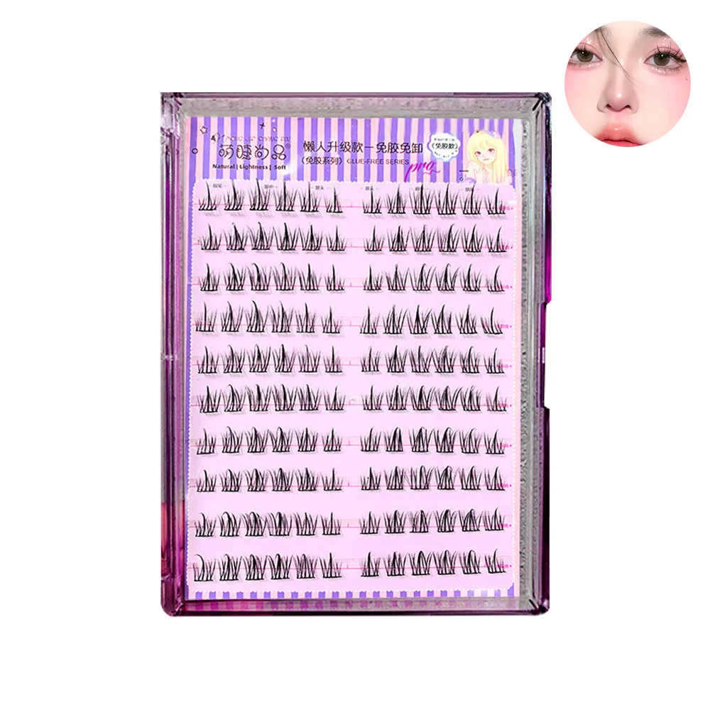 กดบนขนตาปลอมที่สมจริงฟรีกาวไม่ต้องใช้กาวReusable SelfกาวCluster LashesสีดําPreglued Lash Clusters