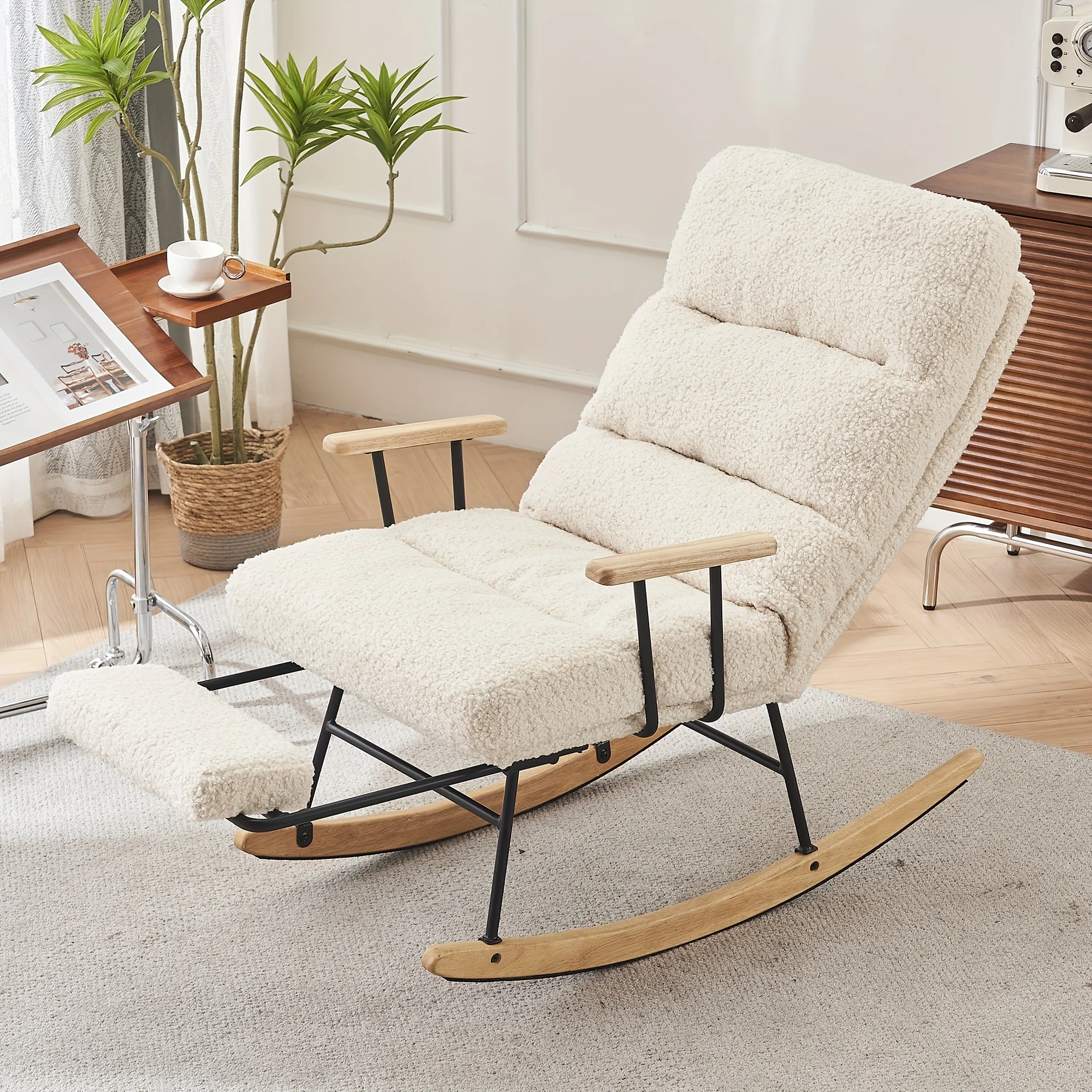 Teddy Reclining Chair] Adjustable Modern Teddy Gliding Rocking Chair - High Back, Single Sofa Reclining Chair