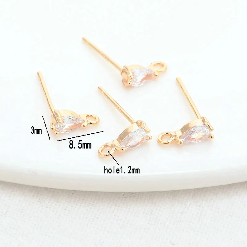 3*8.5MM 14K Gold Color Plated Brass with Zircon Drop Stud Earrings Pins High Quality Diy Jewelry Findings Accessories