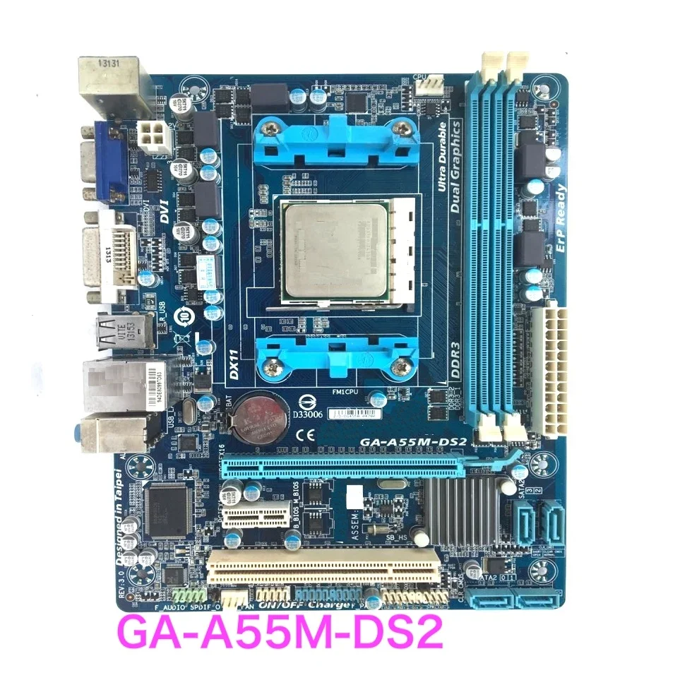 

Подходит для Gigabyte GA-A55M-DS2, материнская плата для настольных ПК DDR3 DVI FM1 M-ATX, материнская плата, 100% протестировано, ОК, полностью работает