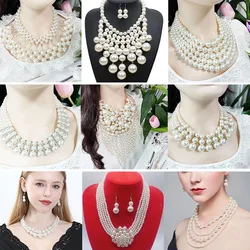 Exaggerated sales of multi-layer pearl necklace with all fashion accessories tassels personality bridal jewelry set chain