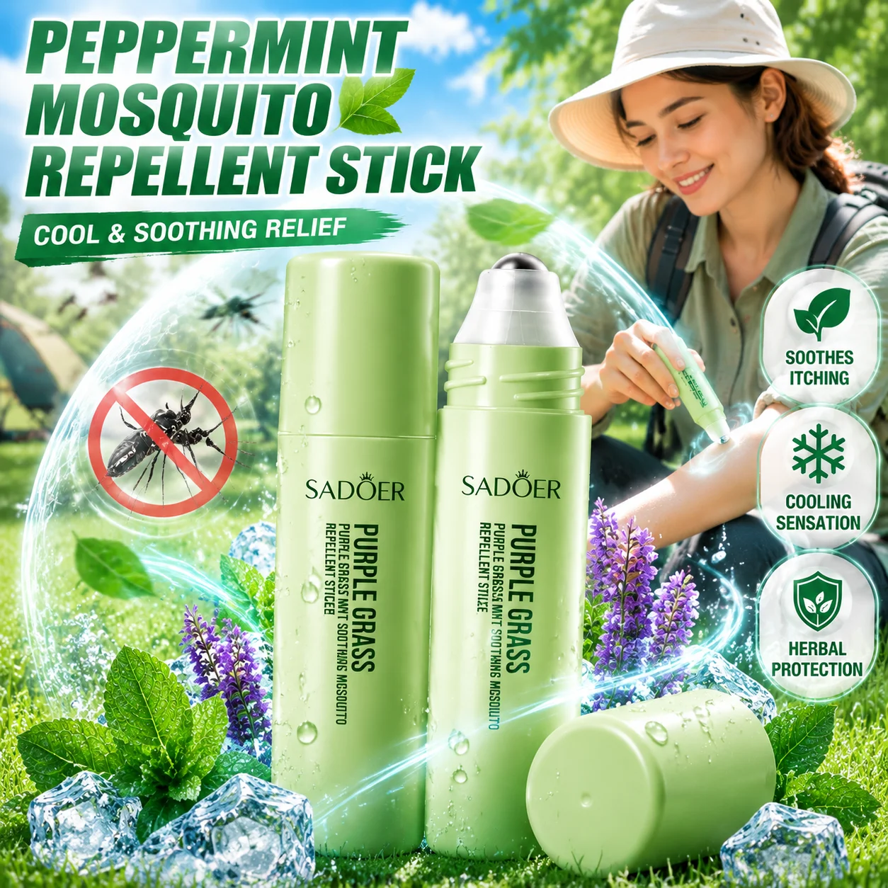 Peppermint Mosquito Repellent Roll On Stick Natural Plant Formula Cooling Soothing Anti Itch Relief Portable Insect Bite Stick