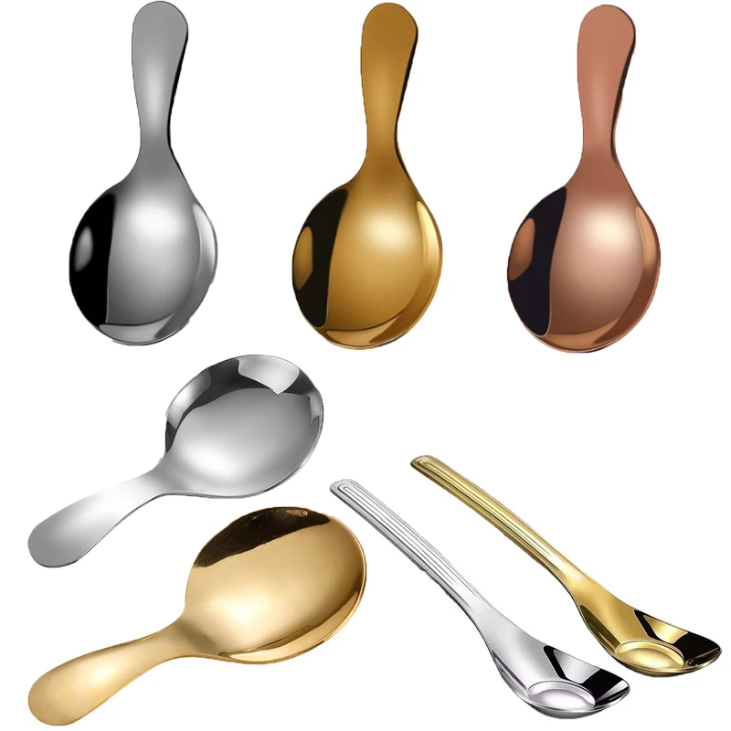 Stainless Steel Spoon Short Handle Gold Ice Cream Tea Coffee Spoon Kids Spoon Kitchen Condiment Spice Scoop Kitchen Tool