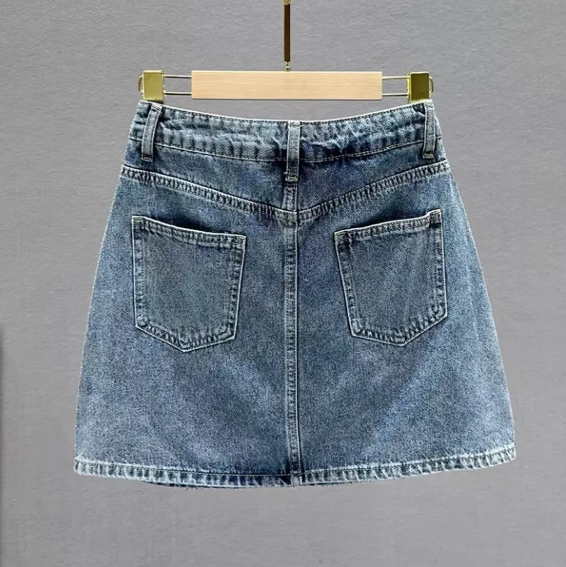 2025 New Summer A-line Denim Skirts For Women Fashion Hot drilling Casual Jeans Skirt Femme w1146