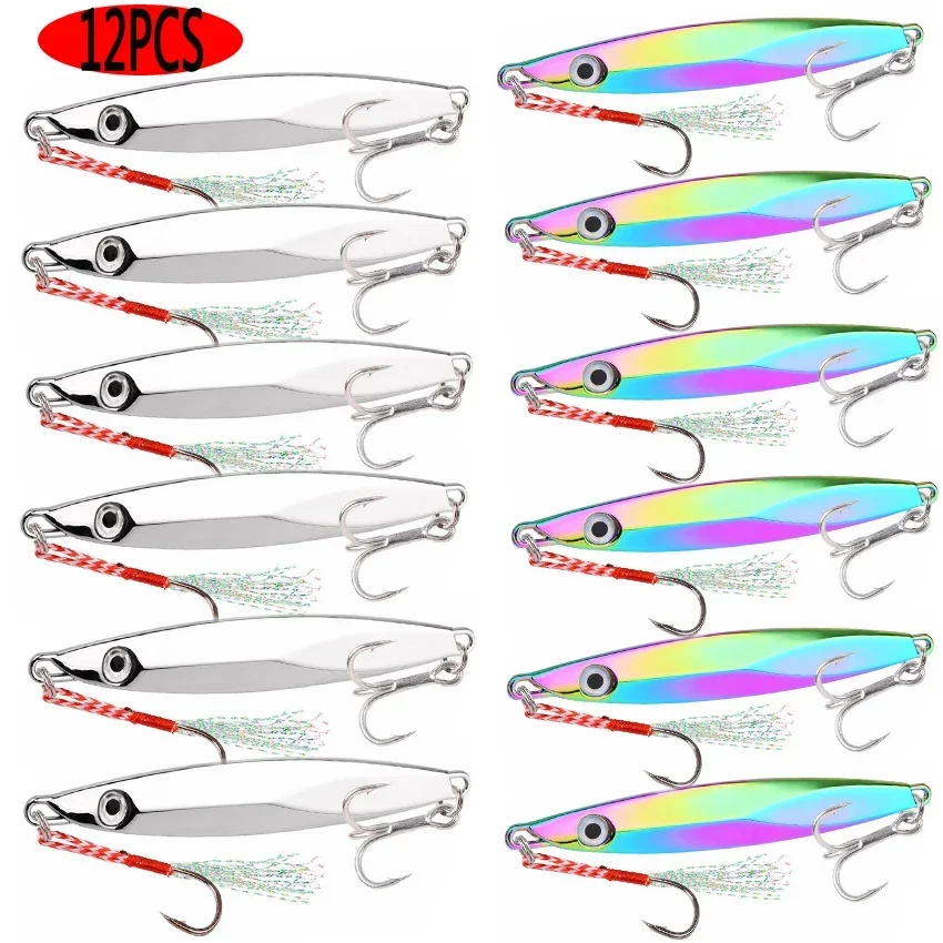 12pcs Electroplate Metal Fishing Lures Jigs Set 60g 40g 30g 20g 15g 10g Fishing Lure Shore Cast Decoys Metal Pesca Lures