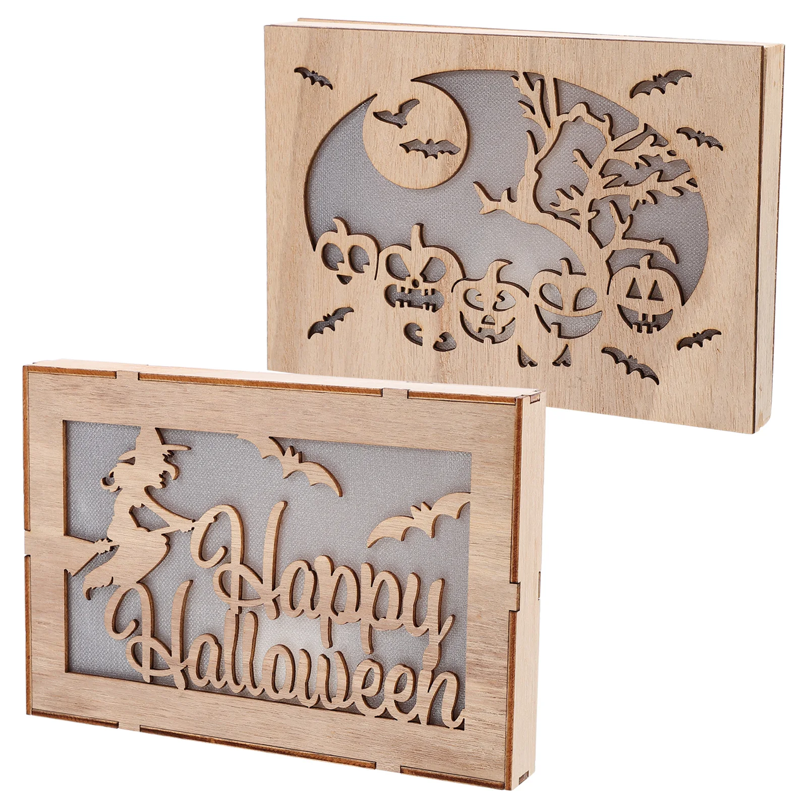 

2pcs Pumpkin LED Light nament Hollow Witch Halloween Decoration Wooden Adornment for Home Party Night Bar Gift Small Size Carved