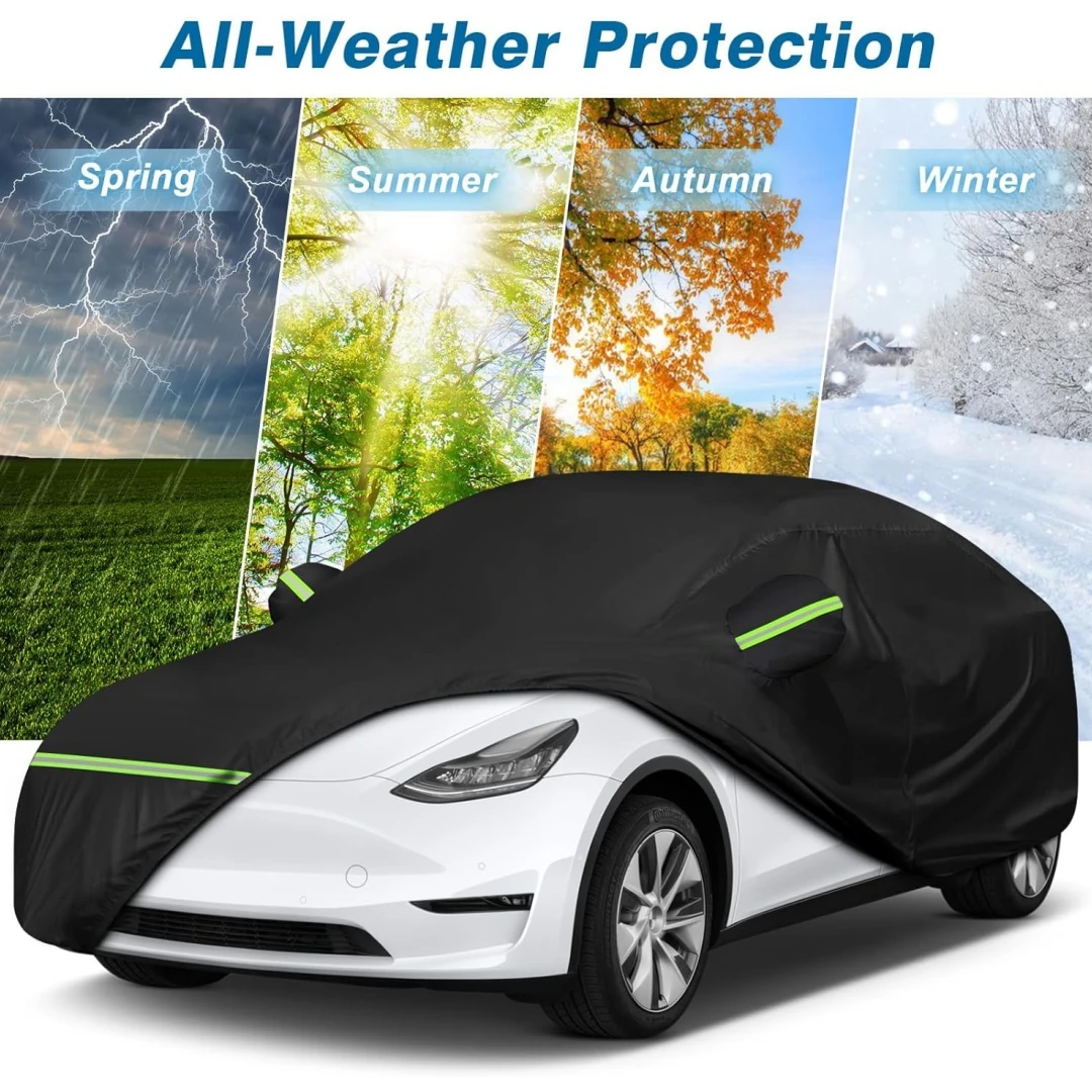 Waterproof Car Cover For 2020-2024 Tesla Model Y with Zipper Door & Charging Port for Snow Rain Dust Hail Protection