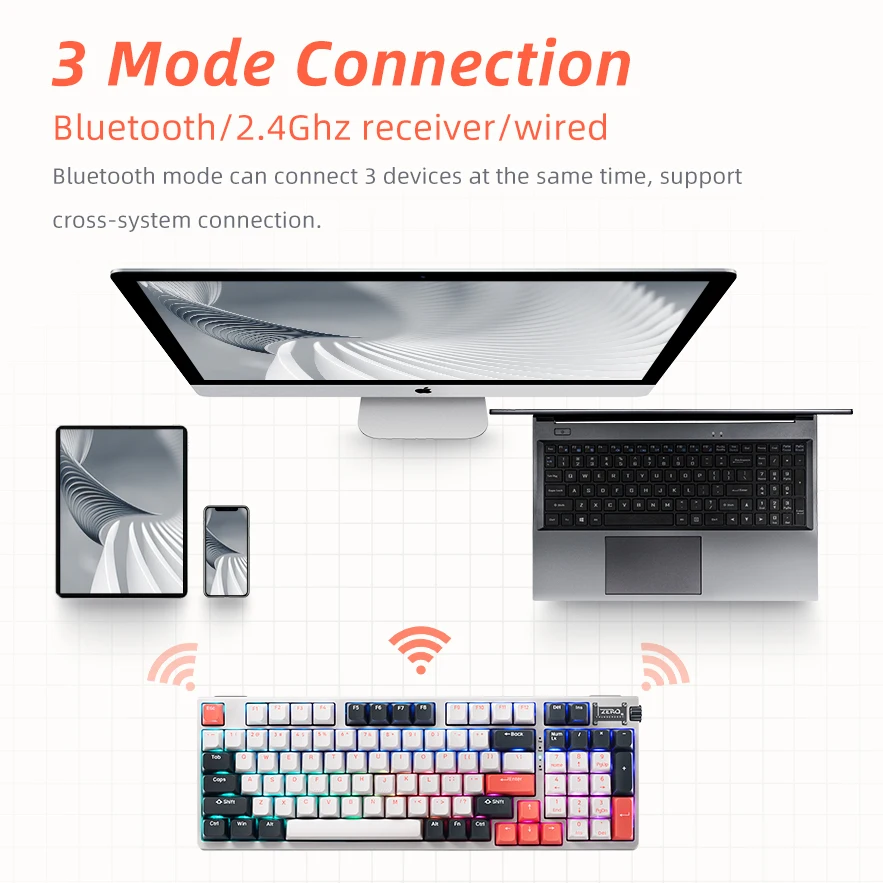 Thunderobot zero teclado mecânico 96 teclas rgb hot-swappable três-modo sem fio bluetooth teclado gamer jogos com fio