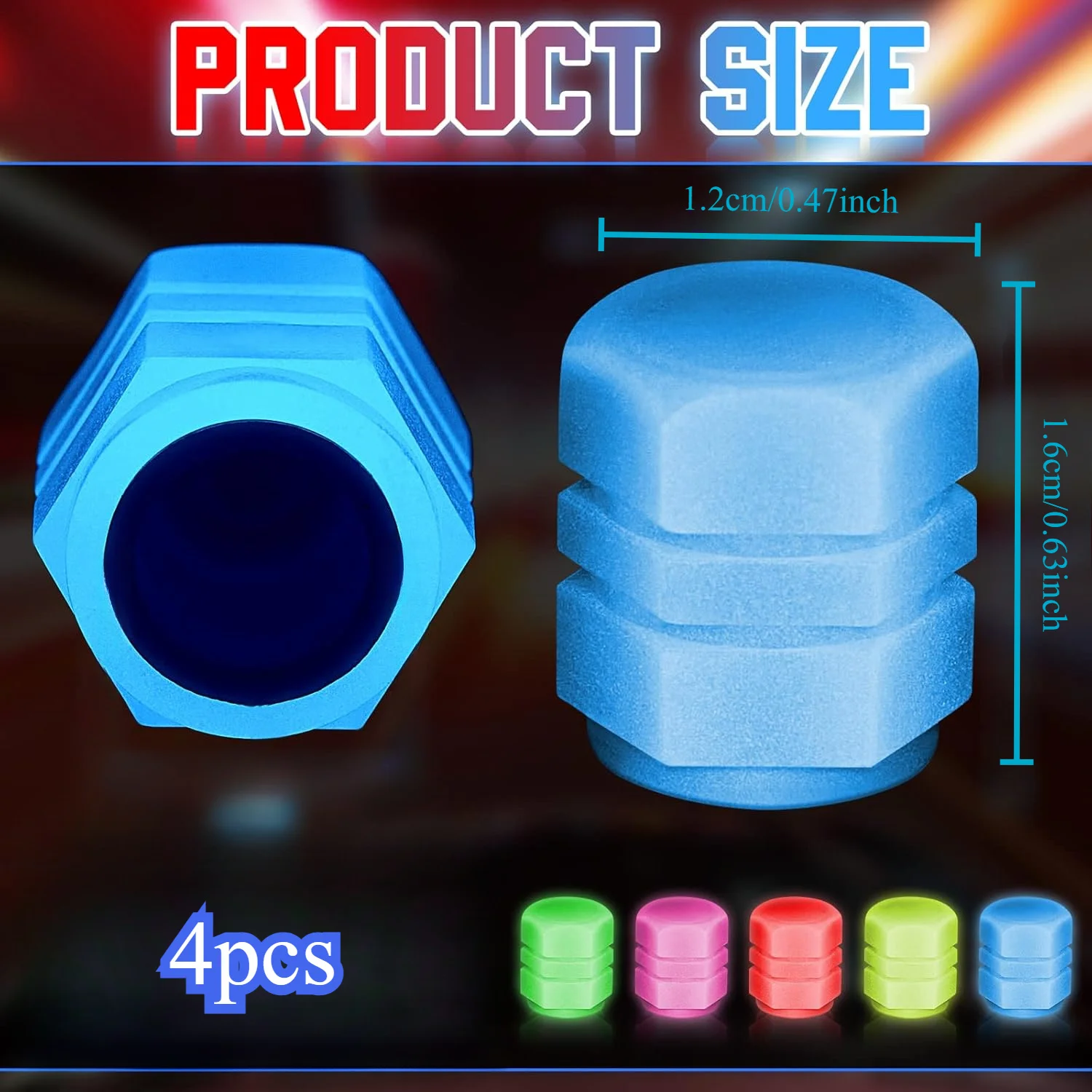 4 luminous tire valve caps, fluorescent valve stem covers, and universal car tire covers are suitable for cars and accessories view 2