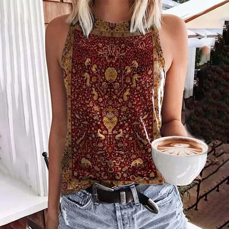 Summer Flower Floral 3D Print Tank Top Women Vintage Streetwear Y2k Tops Oversized Vest Off Shoulder Sleeveless Woman Camisole