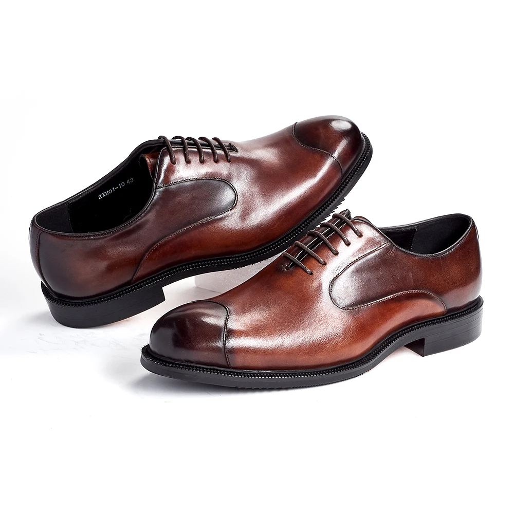 

Men's Genuine Leather Oxford Shoes Paneled Design Polished Finish Formal Business Wedding Durable Sole Free Shoe Horn
