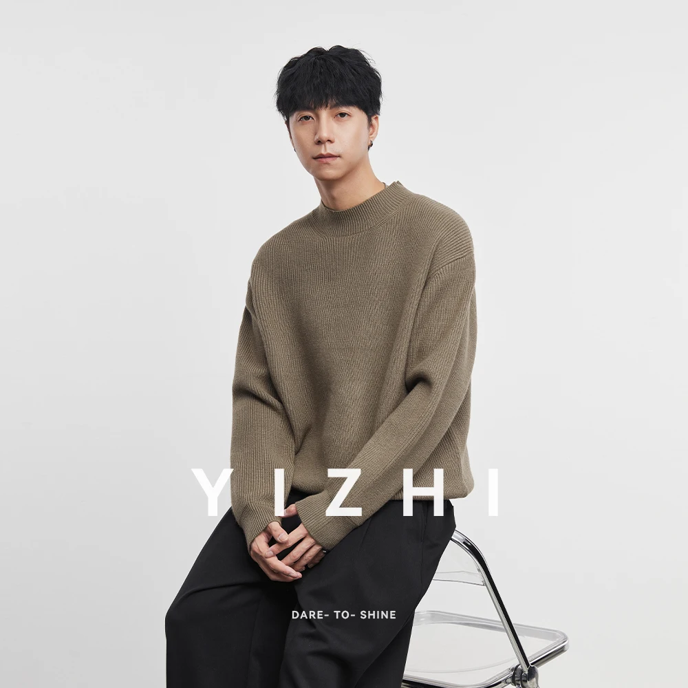 

Fashion Men's Casual Mock Neck Sweater 2025 Winter New Loose Fit Knitted Pullover Comfortable Soft Long Sleeve Jumper Top