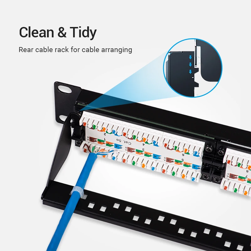 Vention 19in 1U رف 24 ميناء CAT6A لوحة التوصيلات RJ45 شبكة مهائي كابلات كيستون جاك إيثرنت توزيع الإطار إرسال أداة