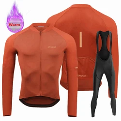 Rvouei 2025 New Triathlon Winter Men's Thermal Fleece Long Sleeve Cycling Clothing MTB Ropa Ciclismo Bike Clothes Bib Pants Set
