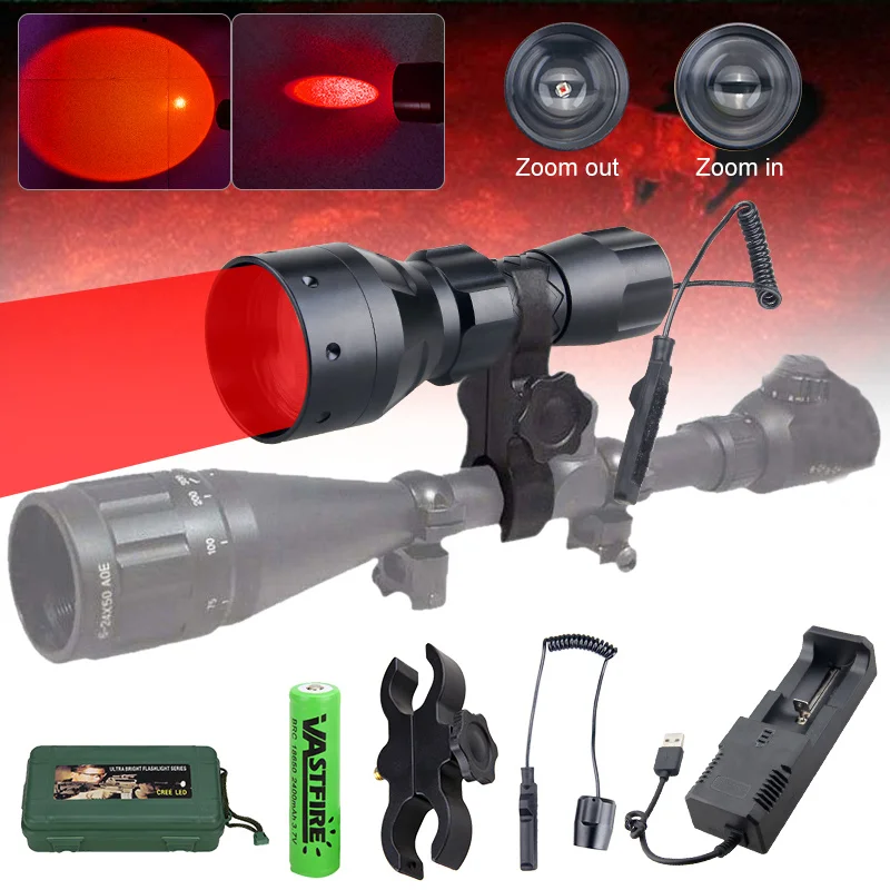 

VA-T40 Zoomable 500 Yard Torch Green RED WHITE LED 1 Mode High Light Tactical Night Hunting Flashlight Varmint Predator Lantern