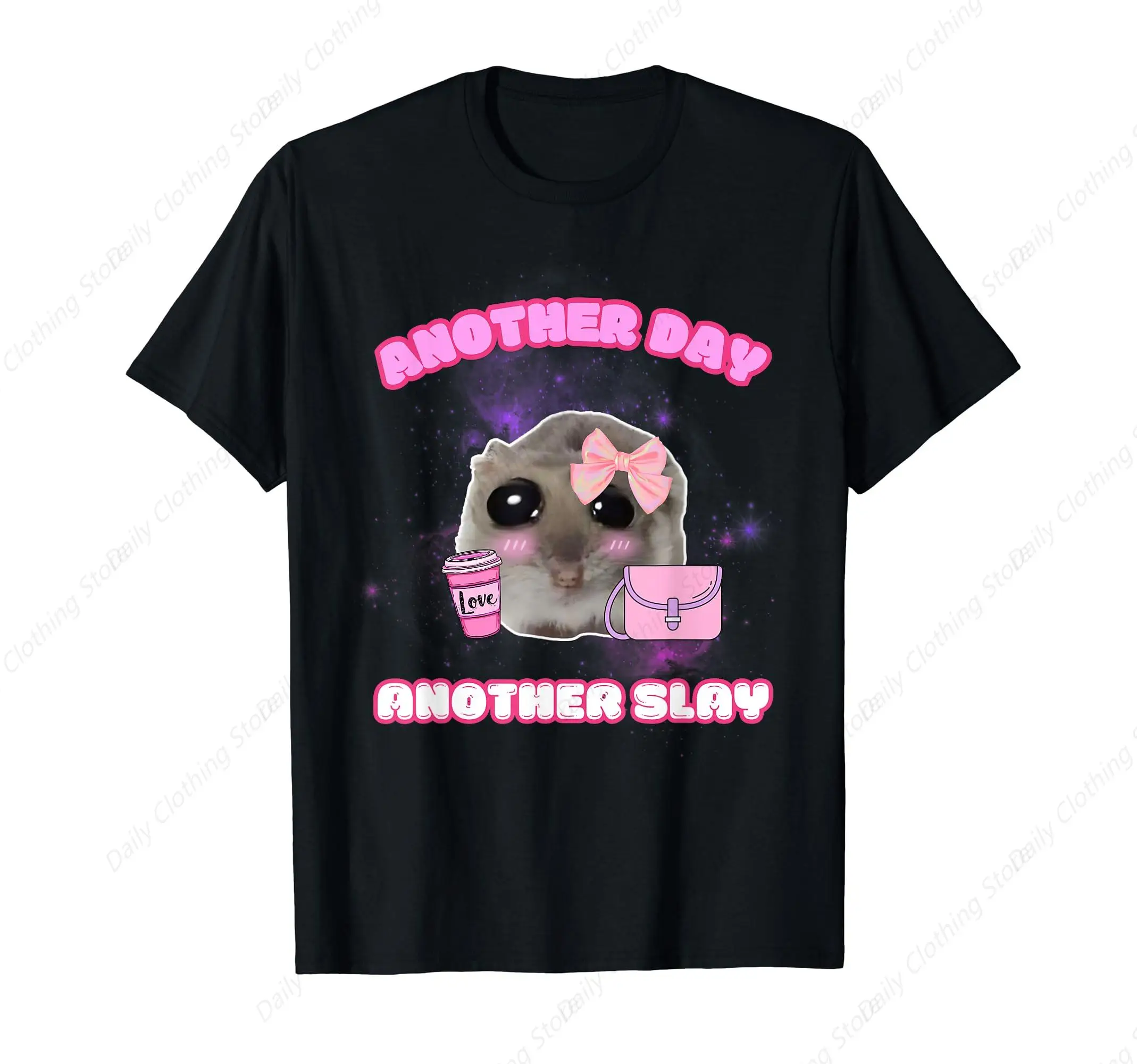 Another Day Another Slay Sad Hamster Meme T-Shirt Short Sleeves Round Neck Outdoor Leisure Daily Tee Soft Tops