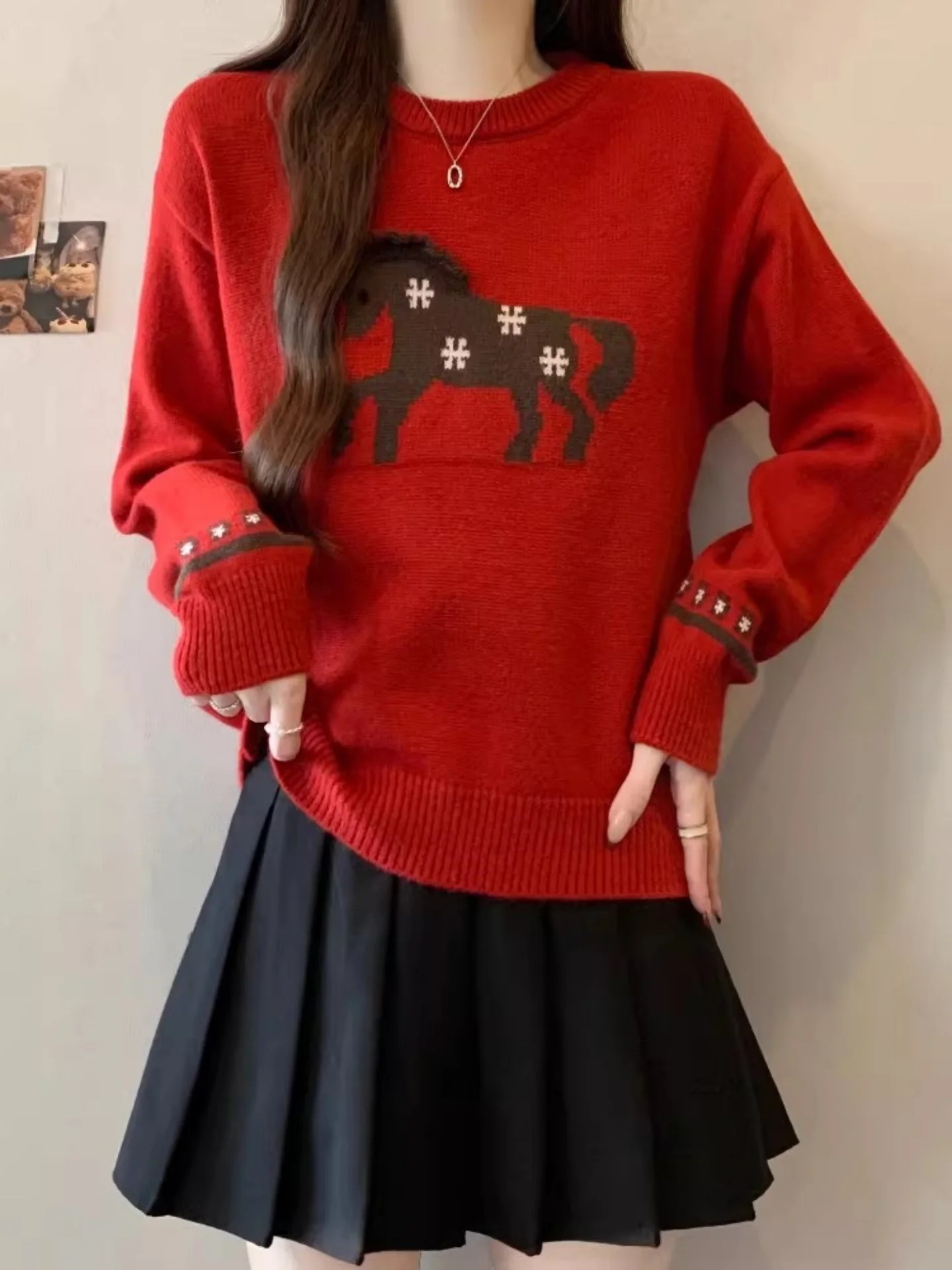 

Красный вязаный свитер Long Sve, женский зимний модный топ больших размеров с рисунком, удобное свободное пальто до середины и кражи