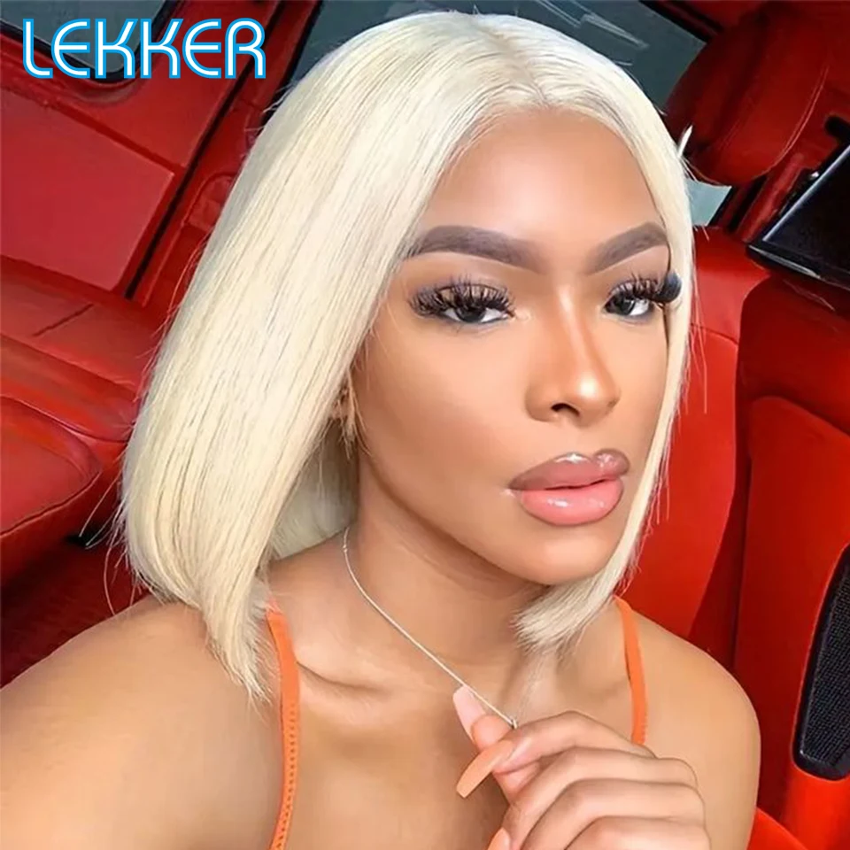 

Lekker 613 Blonde Short Straight Bob 13x1 T Lace Front 100% Human Hair Wigs For Women Glueless Brazilian Remy Hair Colored Wigs