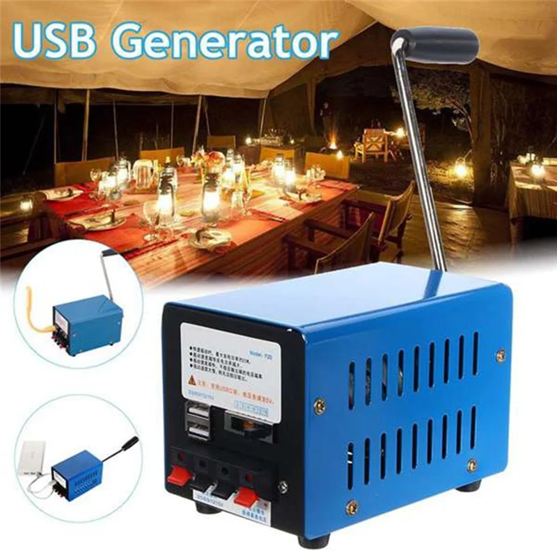 

-A89Z 20W Outdoor Multi-Function Portable Manual Crank Generator USB Charging Hand Crank Generator Emergency Survival Power