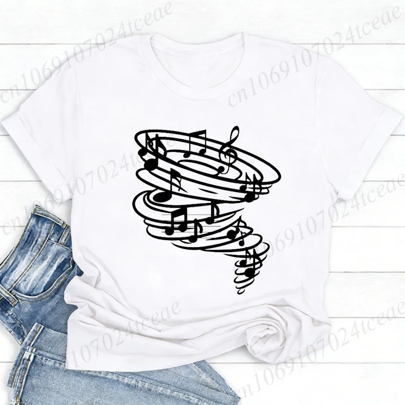 Women Musical Notes Graphic T Shirt Vintage Music Lover Short Sleeve Casual Streetwear Aesthetic Tee Musician Fashion Tops Gift