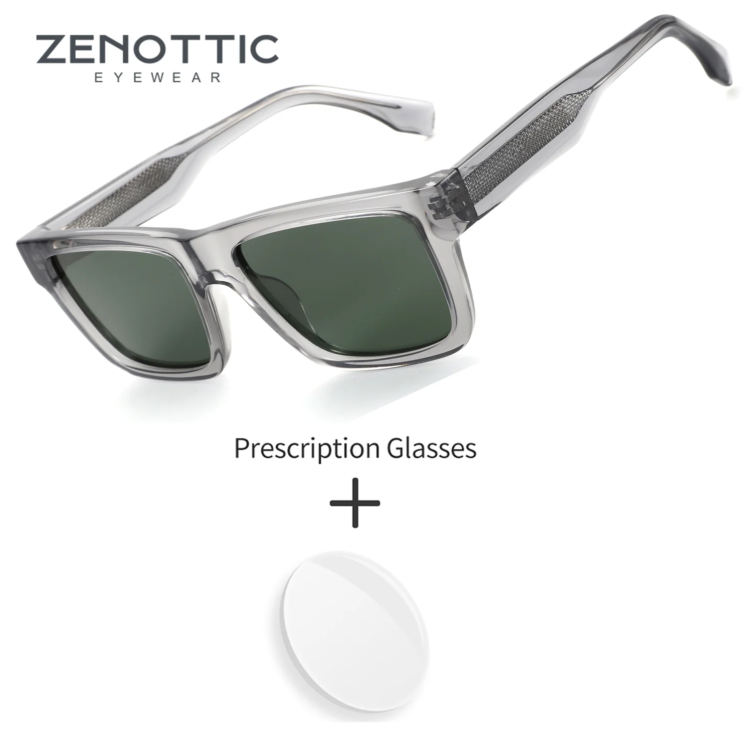 

ZENOTTIC (M Size) Acetate Prescription Sunglasses Male Square UV400 Polarized Men's Grade Eyeglasses Man's Medical Sun Glasses